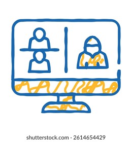 hacker connected to online discussing doodle icon sketch vector. hacker connected to online discussing sign. isolated symbol illustration