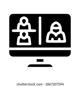 hacker connected to online discussing glyph icon vector. hacker connected to online discussing sign. isolated contour symbol black illustration