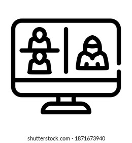 hacker connected to online discussing line icon vector. hacker connected to online discussing sign. isolated contour symbol black illustration