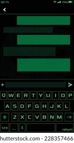 Hacker conversation message on phone screen with copy space. Vector GUI illustration.