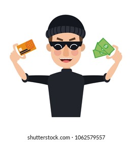 Hacker with credit card and money