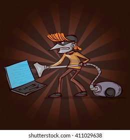 Hacker criminal activity crack, spam, stealing money ,account password, personal data. Hand drawn cartoon illustration.