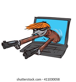 Hacker criminal activity crack, spam, stealing money ,account password, personal data. Hand drawn cartoon illustration.