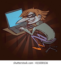 Hacker criminal activity crack, spam, stealing money ,account password, personal data. Hand drawn cartoon illustration.