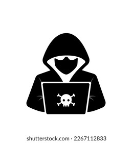 Criminal hacker con una laptop.