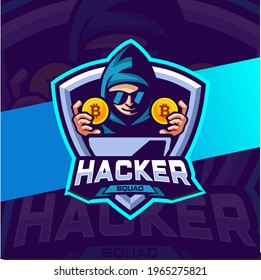 hacker cryptocurrency mascot logo design for e-sport and team logo