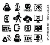Hacker, cyber attack, cyber crime icons set 