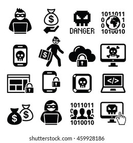 Hacker, Cyber Attack, Cyber Crime Icons Set 