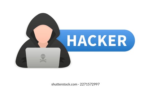 Hacker Cyber-Verbrecher mit Laptop-Computer gestohlen Benutzer vertrauliche Daten, persönliche Daten. Hacking-Konzept. Hacking und Web-Sicherheit. Internet-Phishing-Konzept. Vektorgrafik