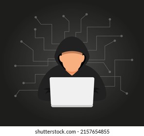 Hacker, Cyber criminal with laptop and programming Code