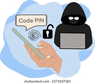 Hacker and Cyber criminals Phishing and fraud. Online scam and steal. Hacker sitting at the desktop and phishing stealing private Vector illustration