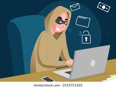 Hacker and Cyber criminals phishing stealing private personal data, user login, password, document, email and credit card. Phishing and fraud, online scam and steal. Hacker sitting at the desktop