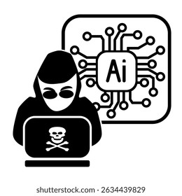 Símbolo de Ameaça à Segurança Cibernética ou Hacker, Crime de Inteligência Artificial
