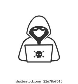 Hacker, Cybercriminal with laptop icons.