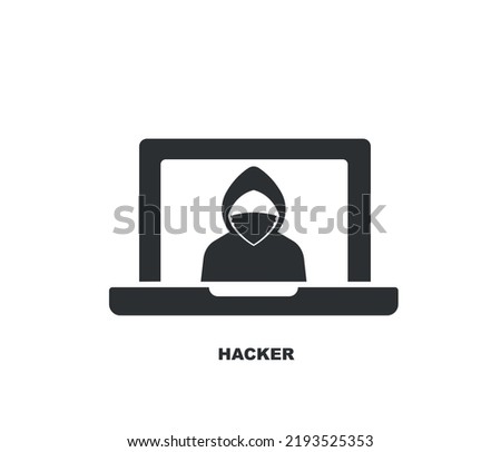 Hacker is cybercriminal who steals user's personal data with laptop. Hacker attack and web security. editable vector.
