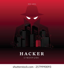 Hacker Cyberpunk Red Area – Cyber Threat, Digital Security Breach, and Data Attack Concept