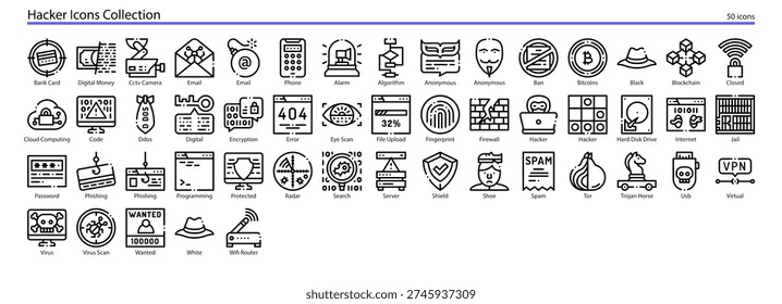 Hacker Cybersecurity Digital Crime Icon Collection