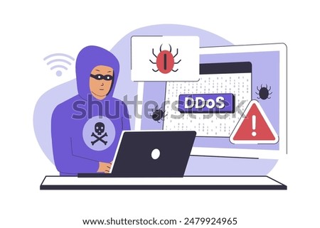 Hacker Ddos attack illustration concept. Illustration for websites, landing pages, mobile applications, posters and banners. Trendy flat vector illustration
