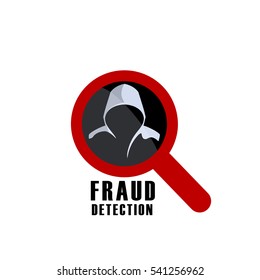 Hacker detection sign and man in hood. Fraud investigation vector icon