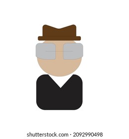 A hacker (detective) figure with dark glasses and a hat- Illustration , vector, icon 