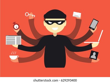 Hacker with different tools for cyber crime