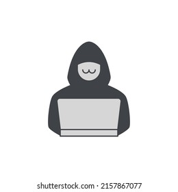 Hacker, ícono digital del ladrón en color, aislado en fondo blanco 