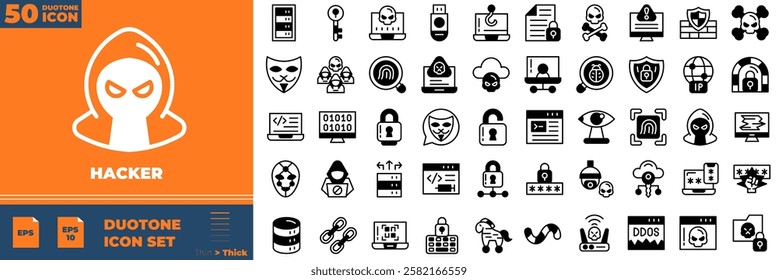 Hacker Duotone Editable Icons set. Vector illustration in modern thin duotone style of hacker icons: fraud, phising, identity, etc