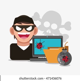hacker file laptop bug cyber security system technology icon. Flat design. Vector illustration