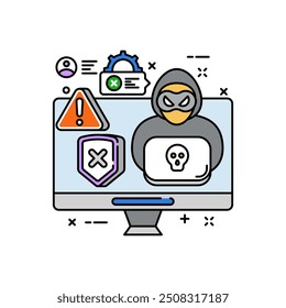 Ícone de cor de preenchimento do hacker, ilustração de vetor