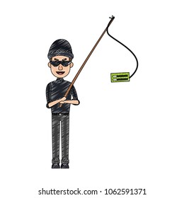 Hacker with fishing rod scribble