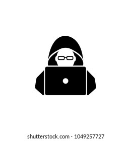 Hacker. Flat Vector Icon. Simple black symbol on white background