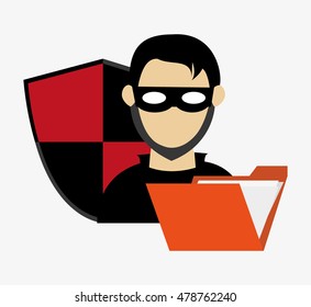 hacker with folder and shield system security design 