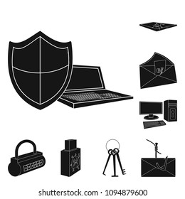 Hacker and hacking black icons in set collection for design. Hacker and equipment vector symbol stock web illustration.