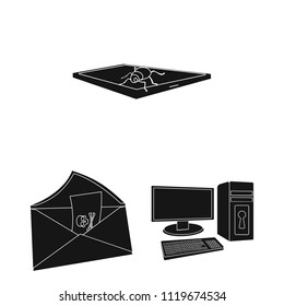 Hacker and hacking black icons in set collection for design. Hacker and equipment vector symbol stock web illustration.