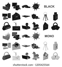 Hacker and hacking black icons in set collection for design. Hacker and equipment vector symbol stock web illustration.