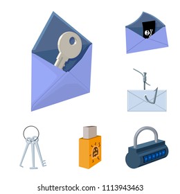 Hacker and hacking cartoon icons in set collection for design. Hacker and equipment vector symbol stock web illustration.