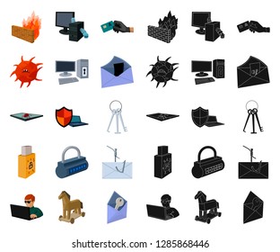 Hacker and hacking cartoon,black icons in set collection for design. Hacker and equipment vector symbol stock web illustration.