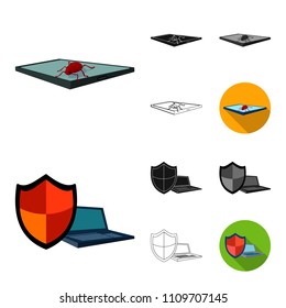 Hacker and hacking cartoon,black,flat,monochrome,outline icons in set collection for design. Hacker and equipment vector symbol stock web illustration.