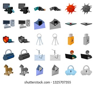Hacker and hacking cartoon,monochrom icons in set collection for design. Hacker and equipment vector symbol stock web illustration.