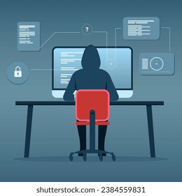 hacker, hacking computer, Cyber criminal with a laptop, Cybercrime, hacker activity, DDoS attack. hacker attack and web security