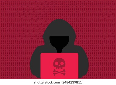 Hacker hacking computer system ransomware illustration