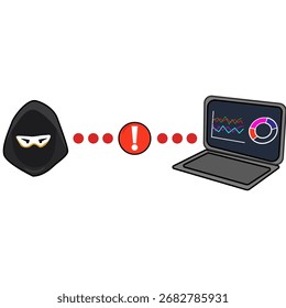 A hacker are hacking from the internet laptop.
illustration vector cartoon character design.