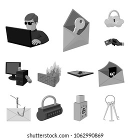 Hacker and hacking monochrome icons in set collection for design. Hacker and equipment vector symbol stock web illustration.