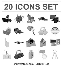 Hacker and hacking monochrome icons in set collection for design. Hacker and equipment vector symbol stock web illustration.