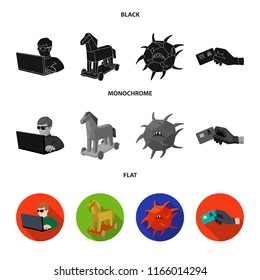 Hacker, hacking, system, internet .Hackers and hacking set collection icons in black, flat, monochrome style vector symbol stock illustration web.