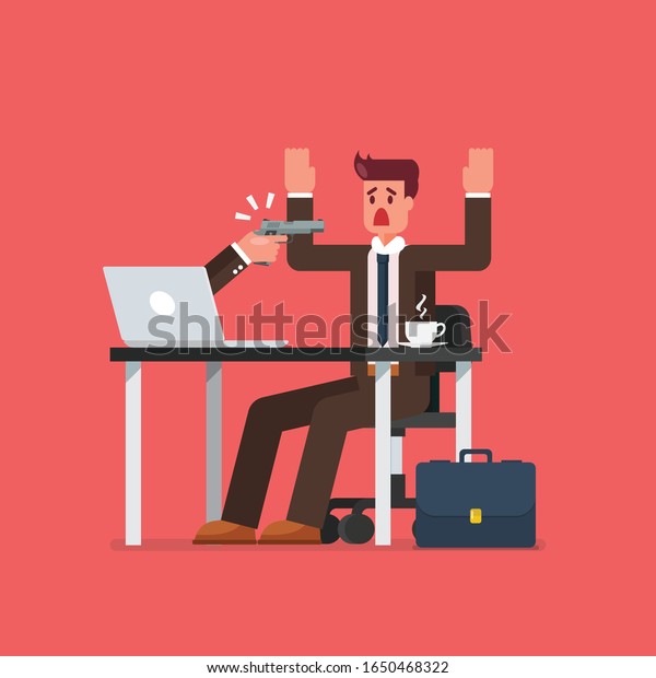 Hacker Holding Gun Pointing Businessman Vector Stock Vector (Royalty ...