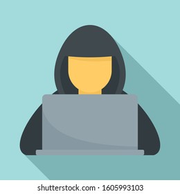 Hacker with hood icon. Flat illustration of hacker with hood vector icon for web design