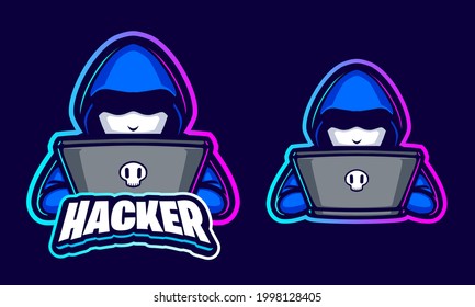 HACKER WITH HOODIE ILLUSTRATION LOGO TEMPLATE