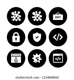 hacker icon. 9 hacker set with virus, lock, security on and code vector icons for web and mobile app