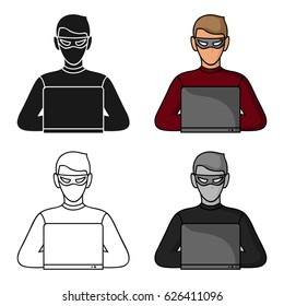Hacker icon in cartoon style isolated on white background. Crime symbol stock vector illustration.